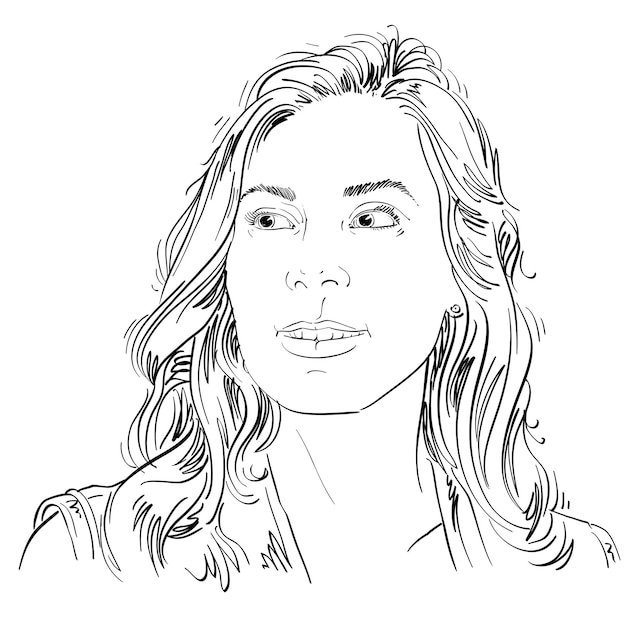 Ręcznie rysowane portret białoskórej kobiety, twarz emocje ilustracja tematu. Piękna romantyczna pani pozowanie na białym tle.