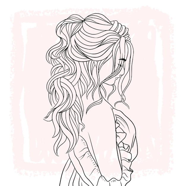 Plik wektorowy ręcznie rysowane portret pięknej kobiety z piękną fryzurą a
