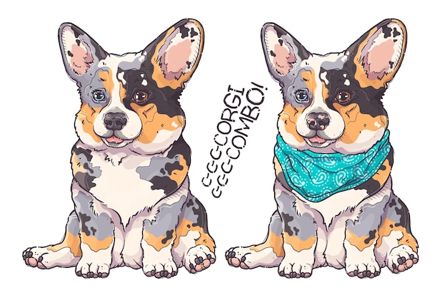 Plik wektorowy ręcznie rysowane portret szczeniaka corgi vector