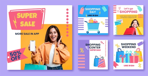 Ręcznie rysowane post na instagramie centrum handlowego
