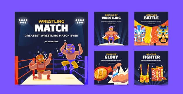 Ręcznie rysowane posty na instagramie walki wrestlingowej