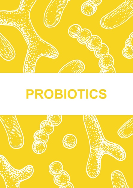Ręcznie Rysowane Probiotyki Projekt Do Pakowania I Marki Ilustracji Wektorowych W Stylu Szkicu Mikroskopijne Bakterie Zbliżenie Tło Biologii