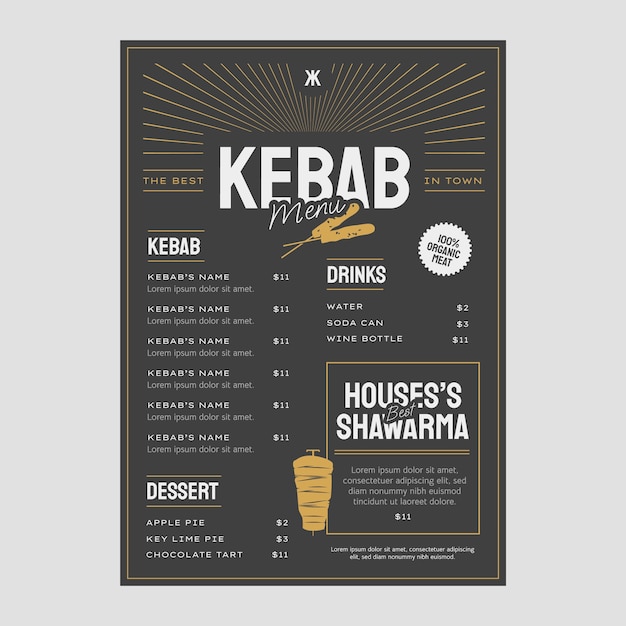 Ręcznie rysowane projekt menu kebab