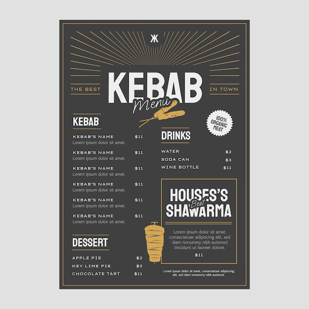 Ręcznie Rysowane Projekt Menu Kebab