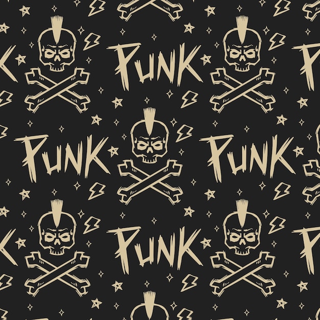 Ręcznie Rysowane Punk Rock Ilustracja Bez Szwu Wzór