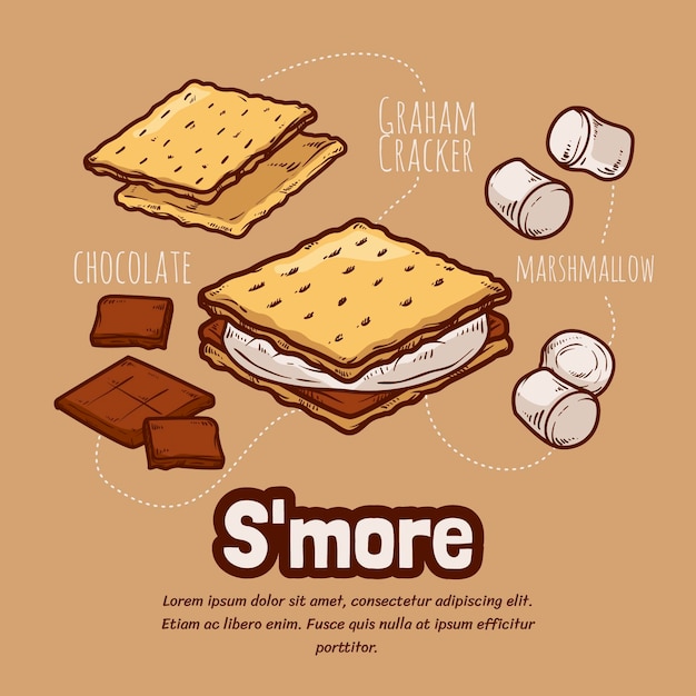 Ręcznie Rysowane Pyszne S'more Ilustracji