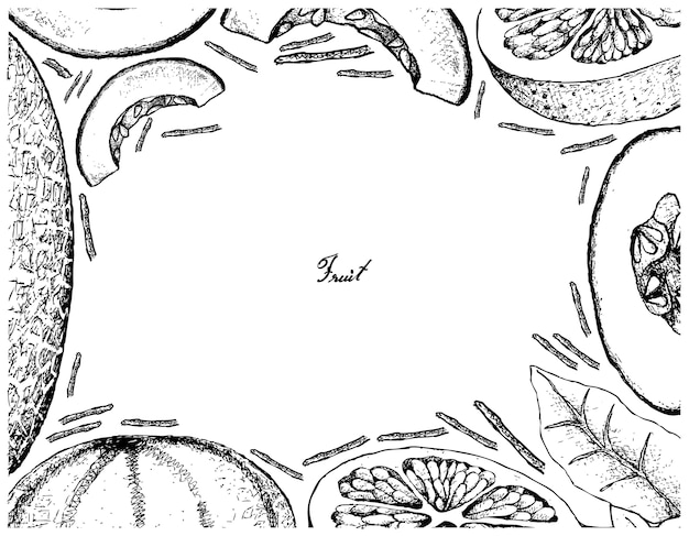Ręcznie Rysowane Ramki Kantalupa I Grejpfruta