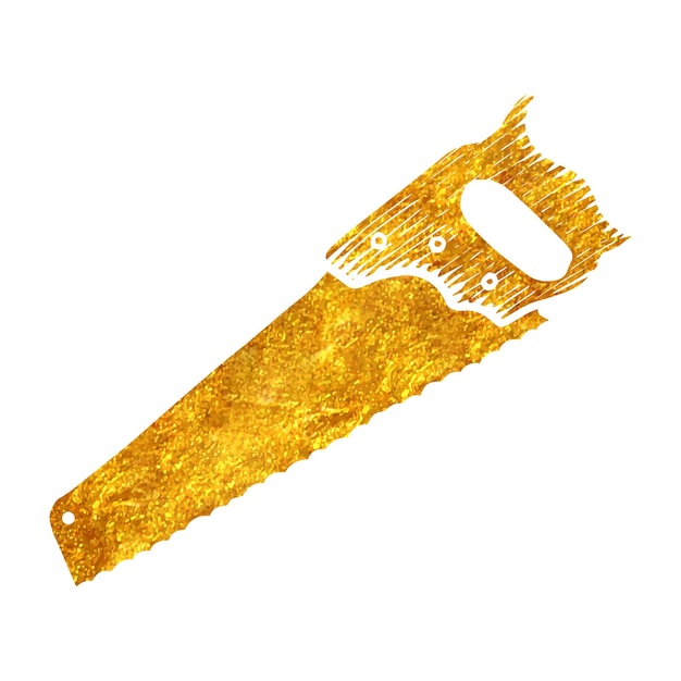 Plik wektorowy ręcznie rysowane ręcznie piła ikona narzędzia do obróbki drewna w ilustracji wektorowych tekstury złotej folii