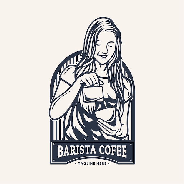 Ręcznie Rysowane Rocznika Logo Barista Coffe