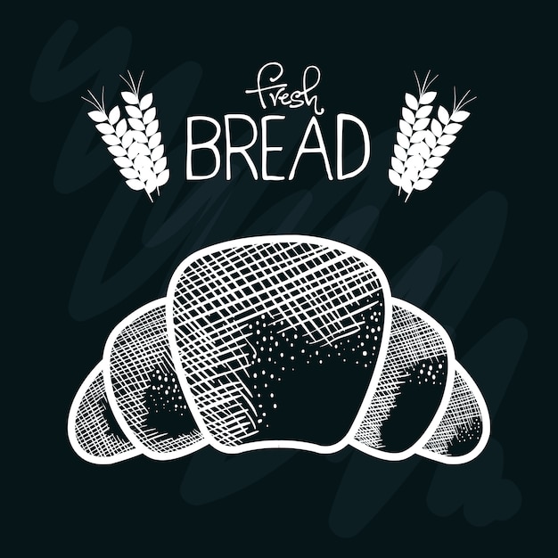 Ręcznie Rysowane Rogalik Ze Znakiem świeżego Chleba I Pszenicy