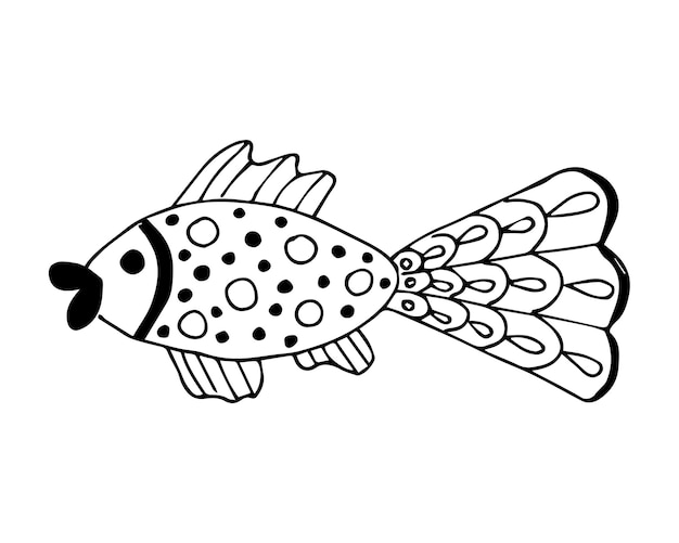 Ręcznie rysowane ryby w stylu doodle lub szkicu pojedynczy element w kolorze czarno-białym