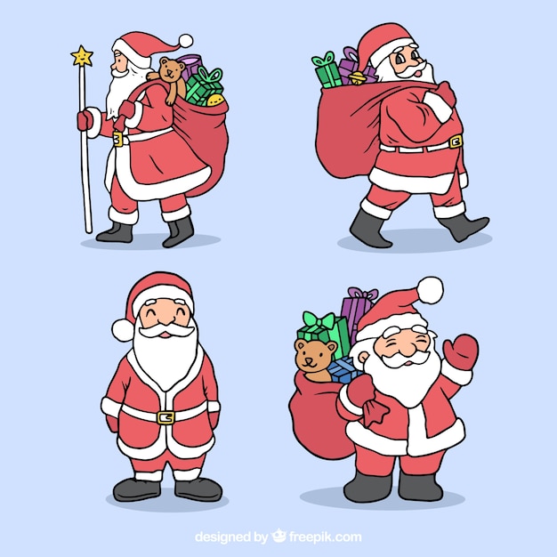 Ręcznie rysowane Santa Claus w różnych sytuacjach