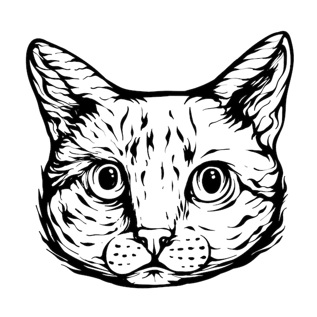 Plik wektorowy ręcznie rysowane śliczna głowa kota ilustracja czarno-biała