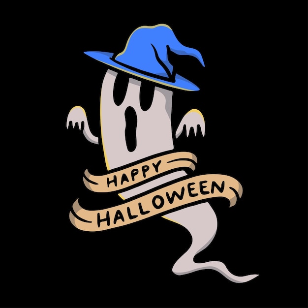 Plik wektorowy ręcznie rysowane słodki duch z ilustracją znaku halloween