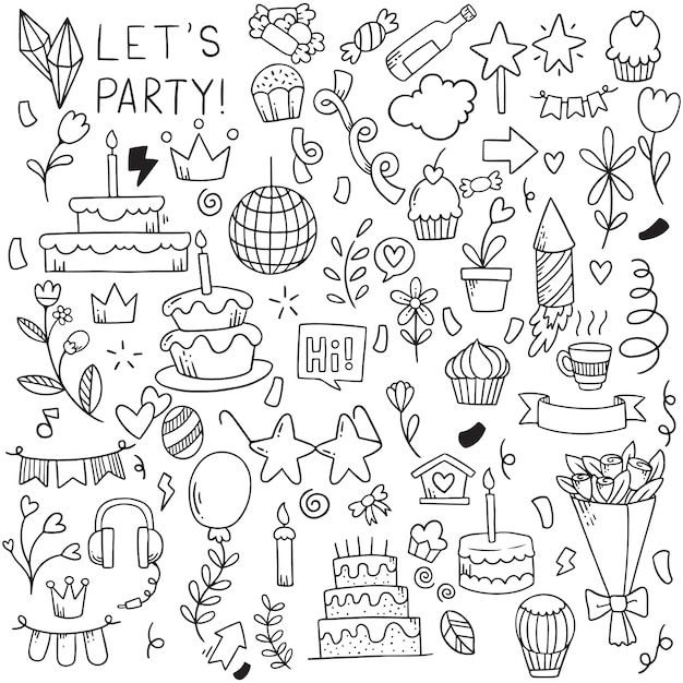 ręcznie rysowane strony doodle wszystkiego najlepszego Ozdoby w tle