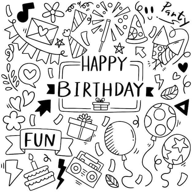 Ręcznie rysowane strony doodle wszystkiego najlepszego z okazji urodzin