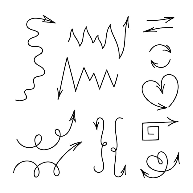 Ręcznie rysowane strzałki streszczenie doodle wektor ilustracja zestaw