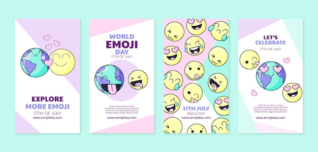 Plik wektorowy ręcznie rysowane światowy dzień emoji kolekcja opowiadań z emotikonami