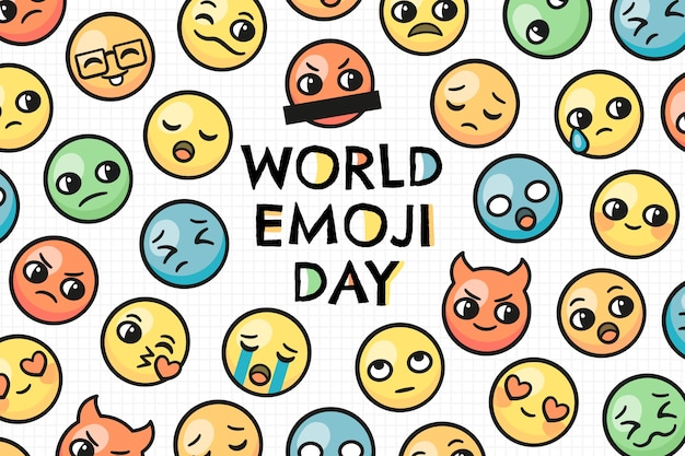 Plik wektorowy ręcznie rysowane światowy dzień emoji kolorowe tło