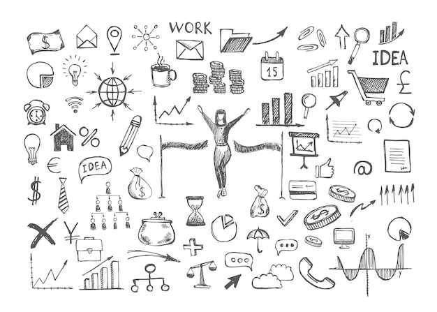 Ręcznie rysowane symbole biznesowe Koncepcja zarządzania w stylu projektowania Doodle