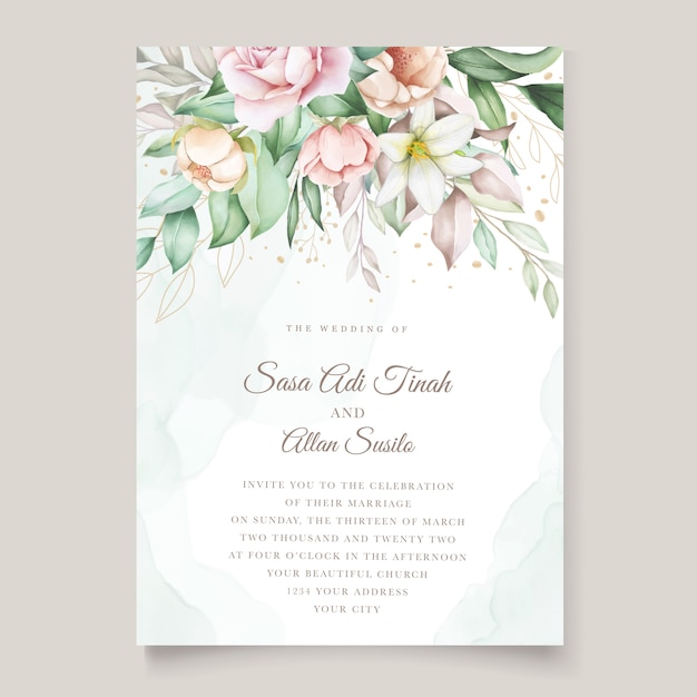 Plik wektorowy ręcznie rysowane szablon karty zaproszenie na ślub kwiatowy