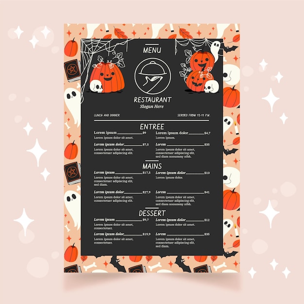 Plik wektorowy ręcznie rysowane szablon menu halloween