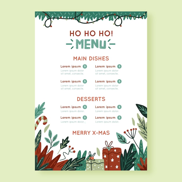 Ręcznie rysowane szablon menu świąteczne