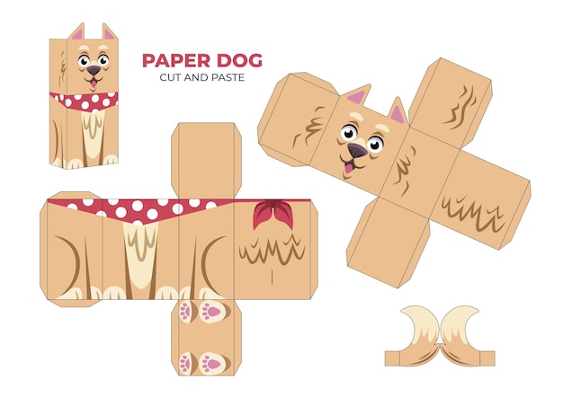 Plik wektorowy ręcznie rysowane szablon papercraft z psem