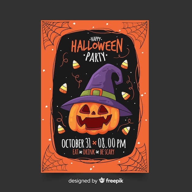 Plik wektorowy ręcznie rysowane szablon ulotki halloween party z dyni