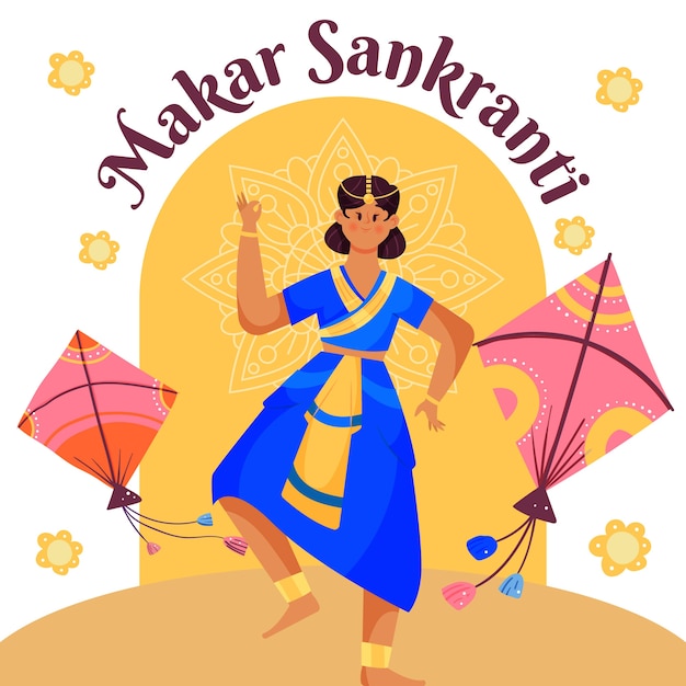 Plik wektorowy ręcznie rysowane szczęśliwa ilustracja makar sankranti