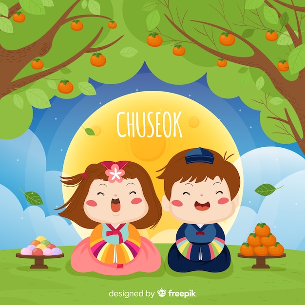 Ręcznie Rysowane Szczęśliwy Chuseok Tło