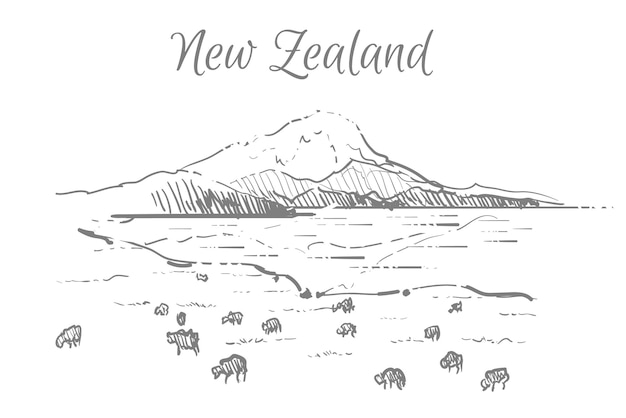 Ręcznie Rysowane Szkic Krajobrazu Nowej Zelandii