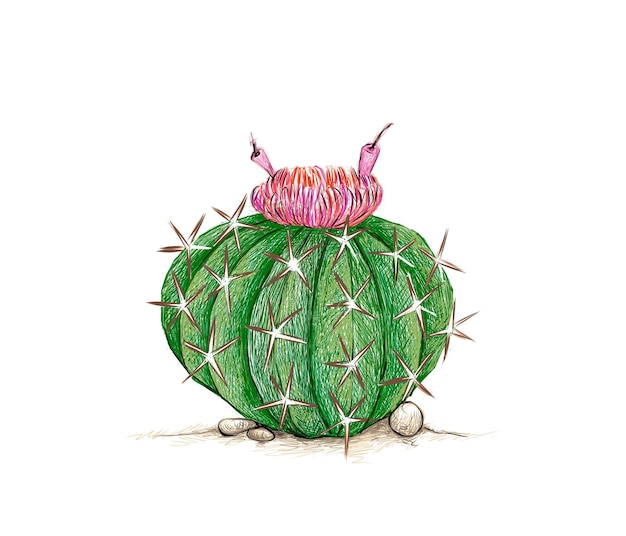 Ręcznie rysowane szkic Melocactus lub Melon Cactus