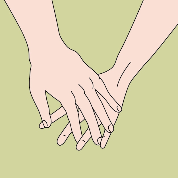 Ręcznie rysowane sztuka ręka w rękę na zielonym tle Miłość i przyjaźń ilustracji wektorowych