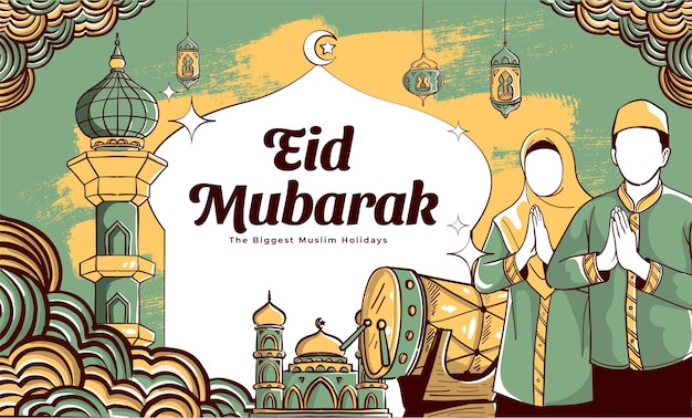 Ręcznie Rysowane Tła Ilustracji Eid Mubarak