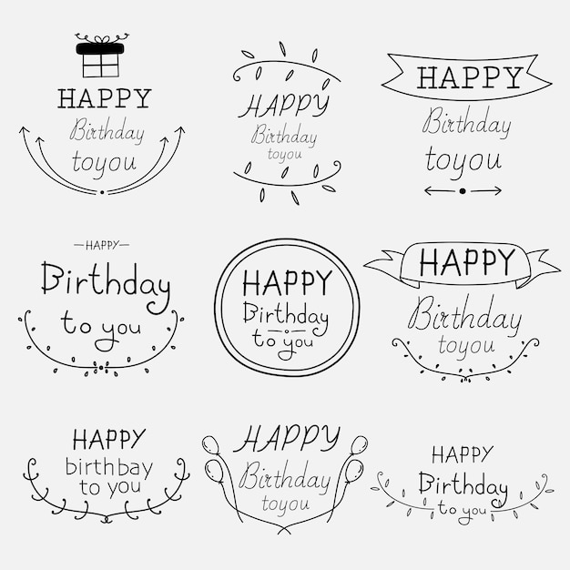 Ręcznie Rysowane Transparent Happy Birthday Typography Set