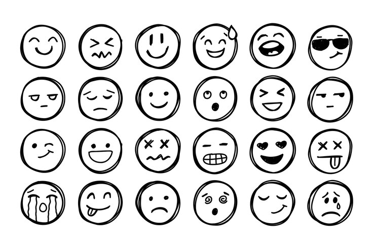 Ręcznie rysowane uśmiechy doodle emocja twarze odręczne wektor ładny kolekcja emotikonów
