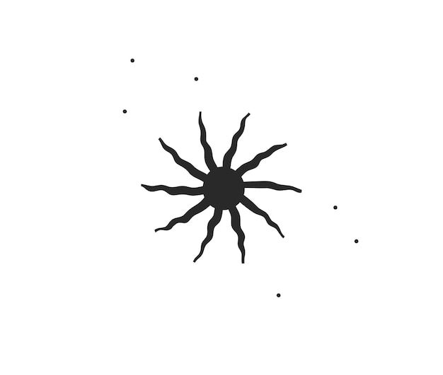 Ręcznie rysowane wektor streszczenie zapasów płaski graficzny ilustracja z logo element sztuki sylwetka magiczne niebiańskie słońce w prostym stylu dla marki, na białym tle.