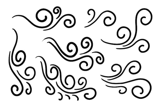 Ręcznie rysowane wiatr doodle zestaw ilustracji wektorowych