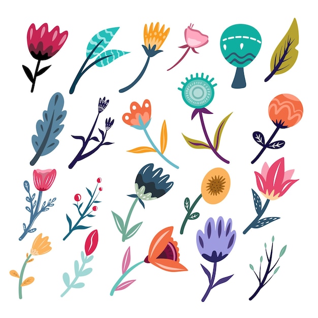 ręcznie rysowane wiosenny kwiat botaniczny kwiatowy ilustracja wektor premium