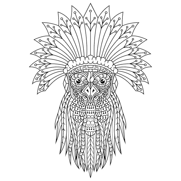 Ręcznie rysowane wodza plemienia koguta w stylu zentangle