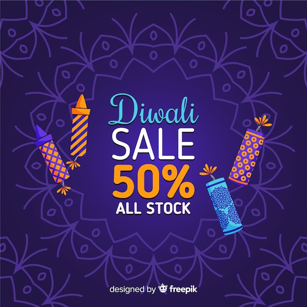 Plik wektorowy ręcznie rysowane wyprzedaż diwali 50% zniżki