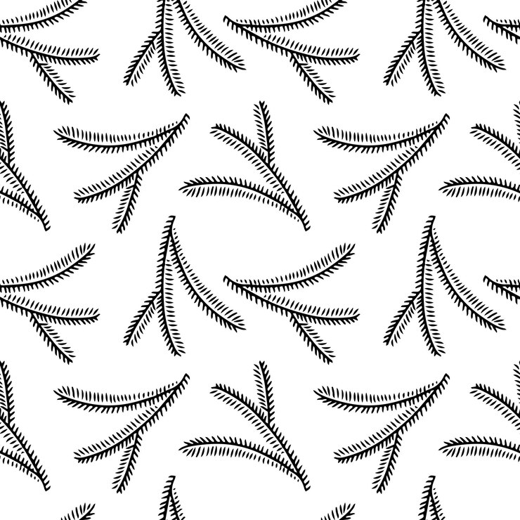 Ręcznie rysowane wzór doodle gałęzi drzewa jodły na białym tle