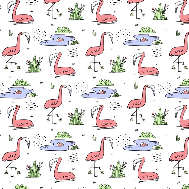 Ręcznie Rysowane Wzór Flamingo