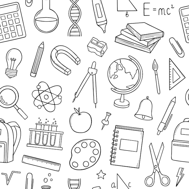 Ręcznie rysowane wzór powrót do szkoły doodle Szkoła i edukacja dostarcza w stylu szkicu