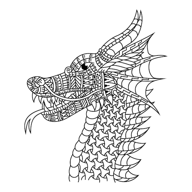 Ręcznie Rysowane Z Głową Smoka W Stylu Zentangle