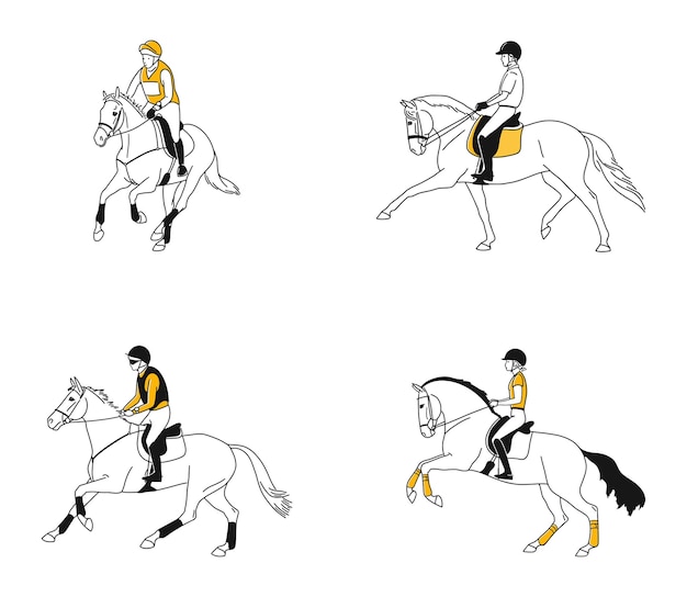Ręcznie Rysowane Z Jeźdźcami I Końmi Tematy Jeździeckie W Sztuce Linii
