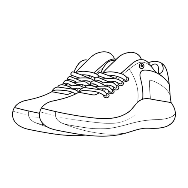 Ręcznie Rysowane Zarys Sneakers. Rysunek Wektor, Trampki Z Czarną Linią. Ilustracja Wektorowa.