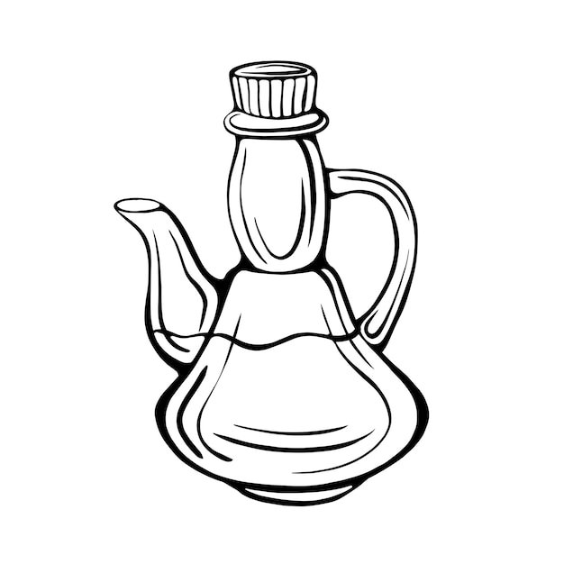 Plik wektorowy ręcznie rysowane zestaw butelki oliwy z oliwek na białym tle na białym tle. oliwa z oliwek z pierwszego tłoczenia. zabytkowy styl. ilustracja wektorowa w stylu doodle