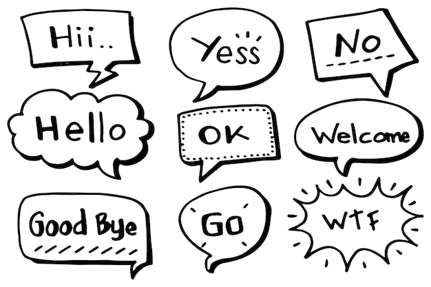 Ręcznie rysowane zestaw dymków na białym tle Doodle element zestawu ilustracji wektorowych